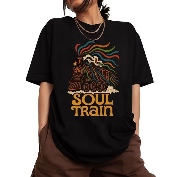 Retro Soul Train Graphic Tee T Shirt Top Locomotive Colorful Cotton Short Sleeve Crew Neck Black S-5XL