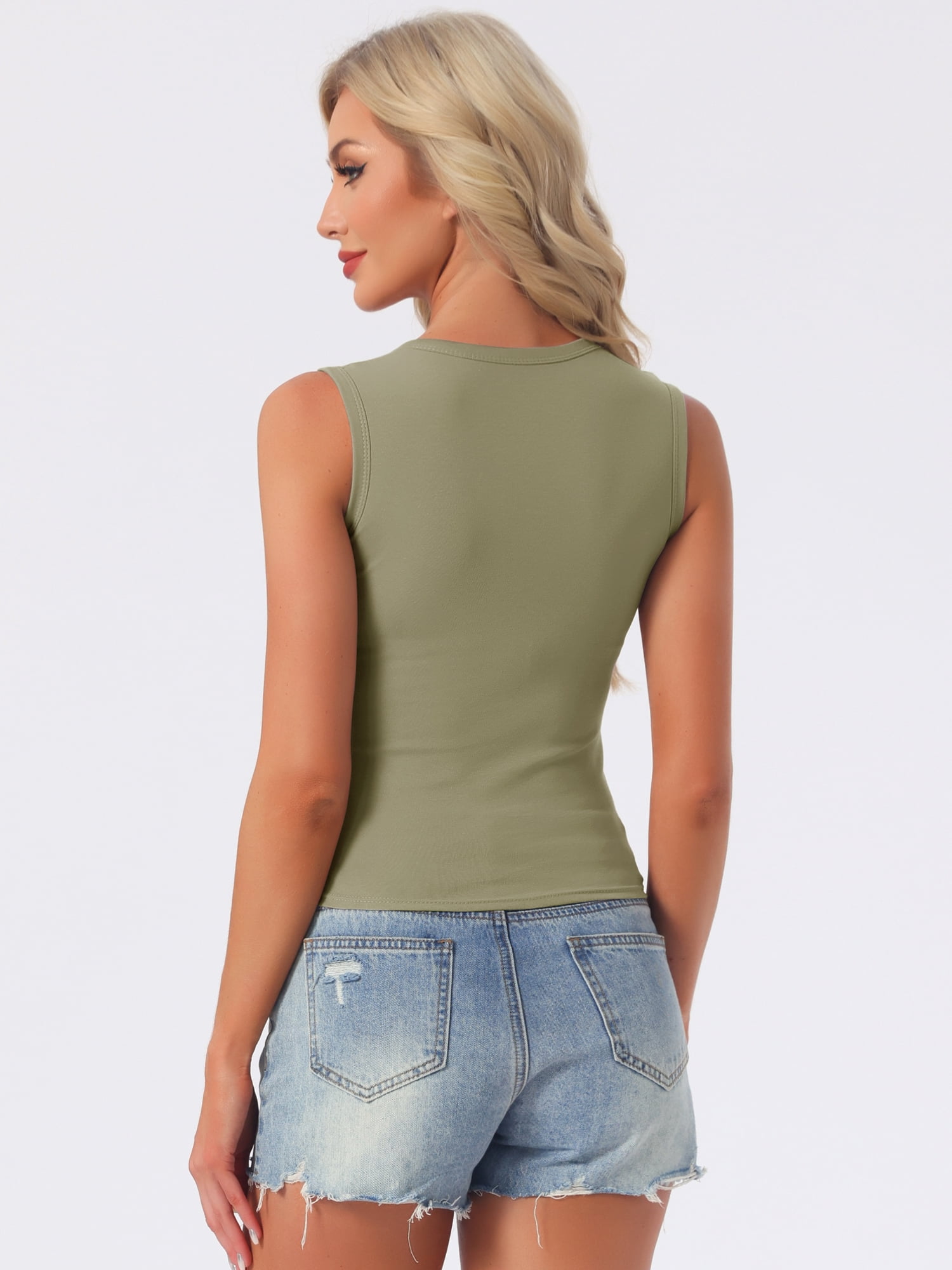 DARING DIVA Women's Scoop Neck Sleeveless Fitted Cotton Layering Tank Top XL Green