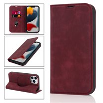 Feishell Wallet Case for iPhone 13 Pro,Built-in Magnet Compatible with Magsafe Charger,Premium PU Leather Magnetic Closure Flip Holder RFID Blocking Card Slots Anti-falling Phone Cover,Red