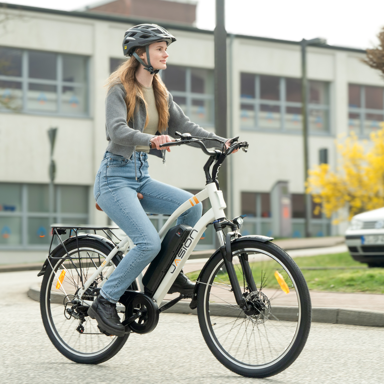 Jasion CB1 Electric Bike for Adults, 500W Motor Ebike with 450Wh Removeable Battery, 26" Electric City Cruiser Commuter Bicycle for Man Woman, Shimano 7 Speed