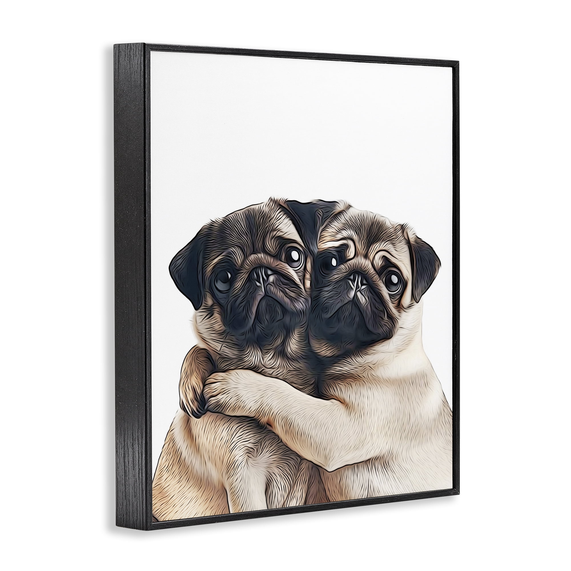Stupell Industries Two Hugging Pugs Animals & Insects Painting Black Framed Art Print Wall Art, 24 x 30