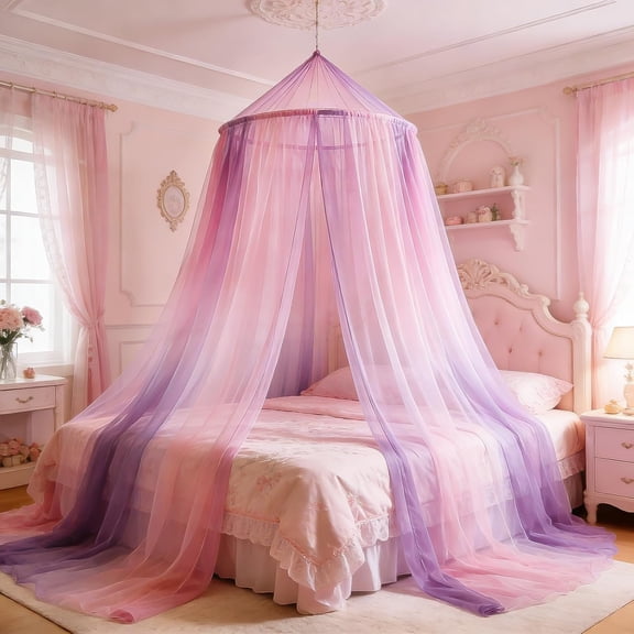 Mosquito Net Bed Canopy for Girls, Princess Curtains Hanging Netting Bedroom Decor Adults, Baby Crib, Dome Tent Purple & Pink |