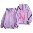 thumbnail image 4 of Zip Up Hoodie Women Longline Hoodie Street Style Look Women's Zip Up Hoodie Pullover Cancer Awareness Month Long Sleeve Pocket Drawstring Casual Sweatshirt For Everyday Wear, 4 of 6