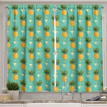 Ambesonne Pineapple Kitchen Curtains, Hipster Fruits, 55"x39", Turquoise Ginger Green