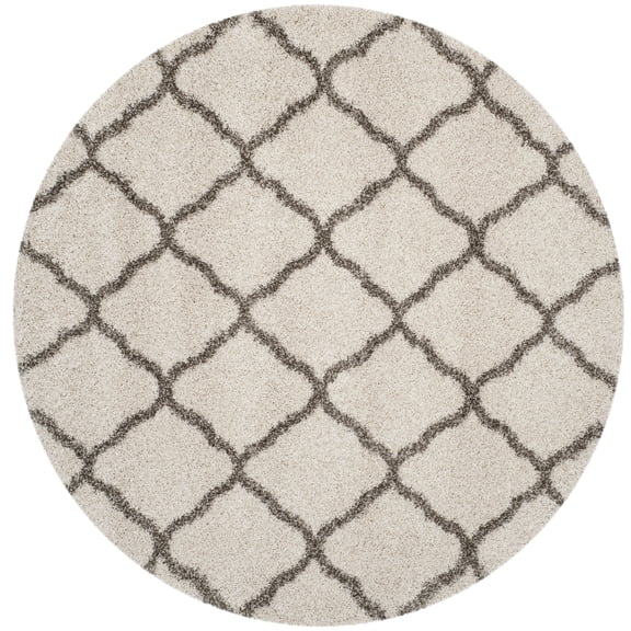 SAFAVIEH Hudson Aline Plush Geometric Shag Area Rug, Ivory/Grey, 3' x 3' Round