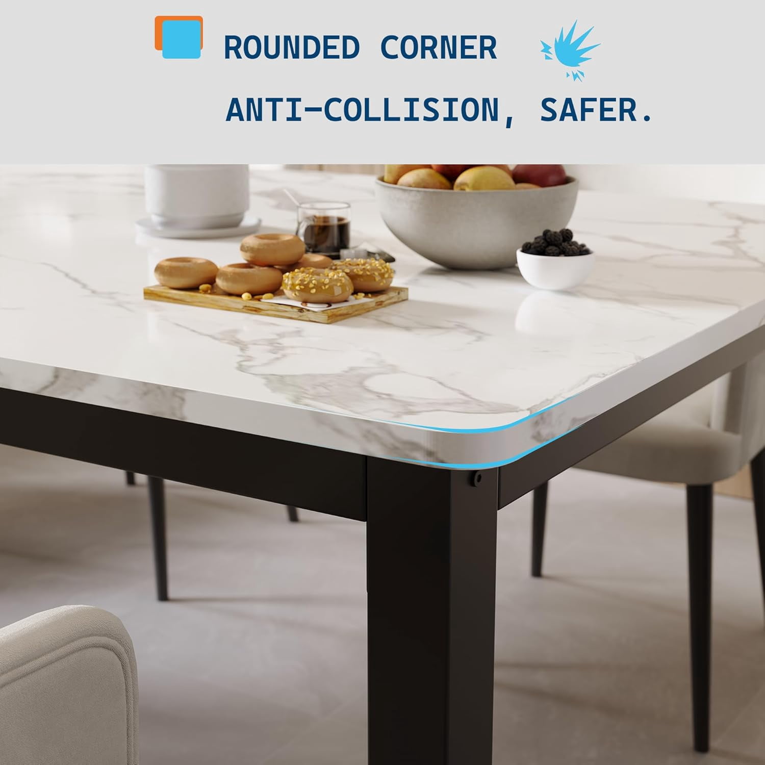 71" Industrial Dining Table for 6, Wooden Long Dinner Table with Mortise Tenon Design, Kitchen Table with Sturdy Metal Legs, for Dining Room Home Office Living Room, White