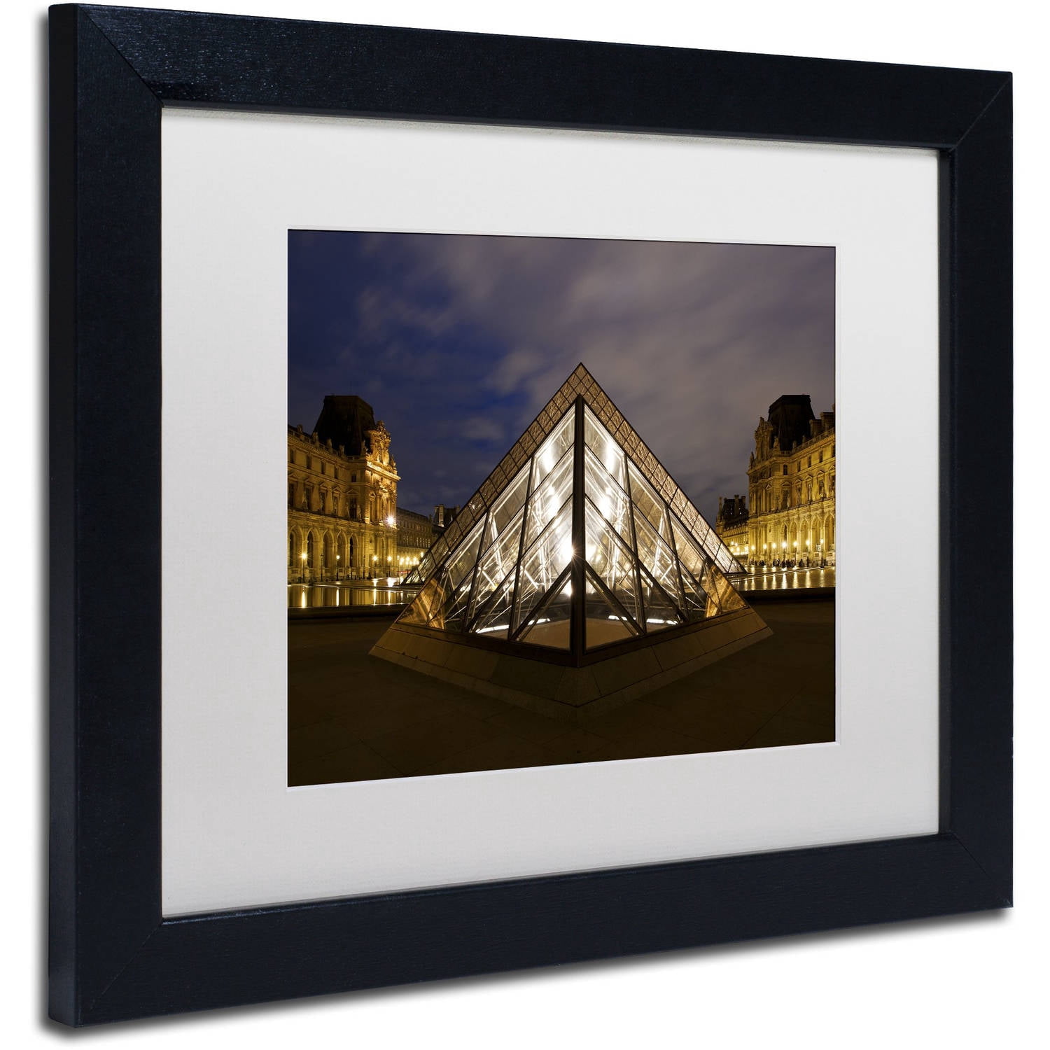 Trademark Fine Art "Louvre Pyramid" Canvas Art by Michael Blanchette Photography White Matte, Black Frame
