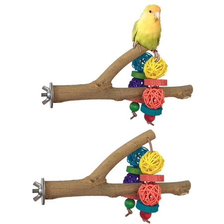 Bird Perch Stand Toy, Hanging Wood Branches Platform, Block Rope Bite Toy, Cage Accessories for Parakeets Cockatiels Conures Macaws Finches Love Birds Random Color.