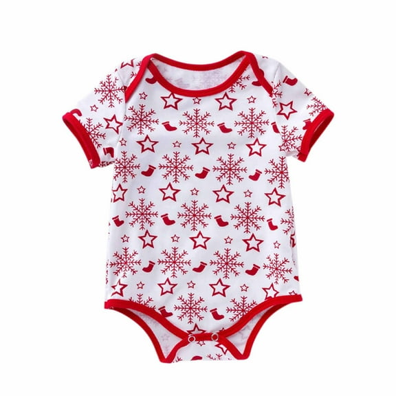Generic Baby Girls Boys Print Halloween Christmas Short Sleeve Romper Bodysuit Clothes Autumn Winter Clothes for Holiday Party Christmas(0-3 Months Red)
