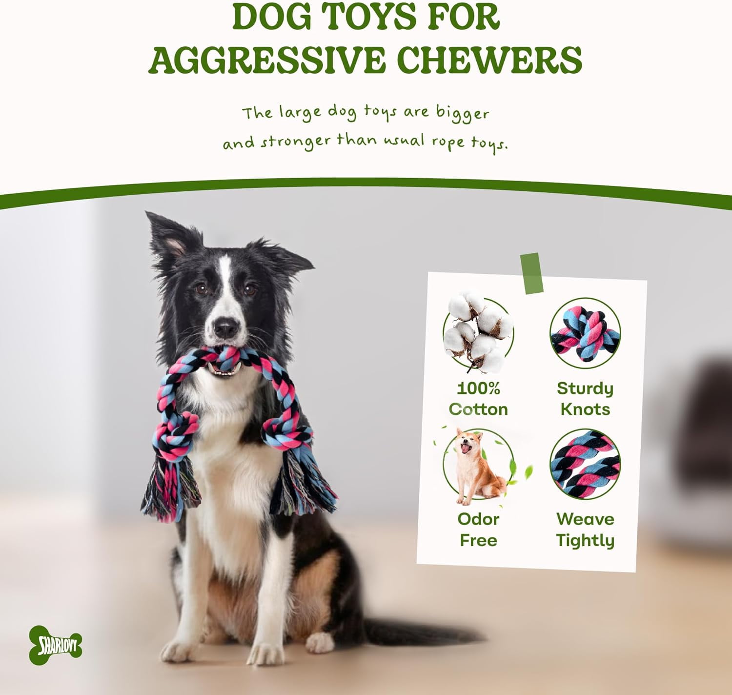 Dog Rope Toy for for Medium Dogs, Durable Cotton Dog Chew Toys for Aggressive Chewers, Interactive Tug of War Dog Toys for Medium to Large Breed