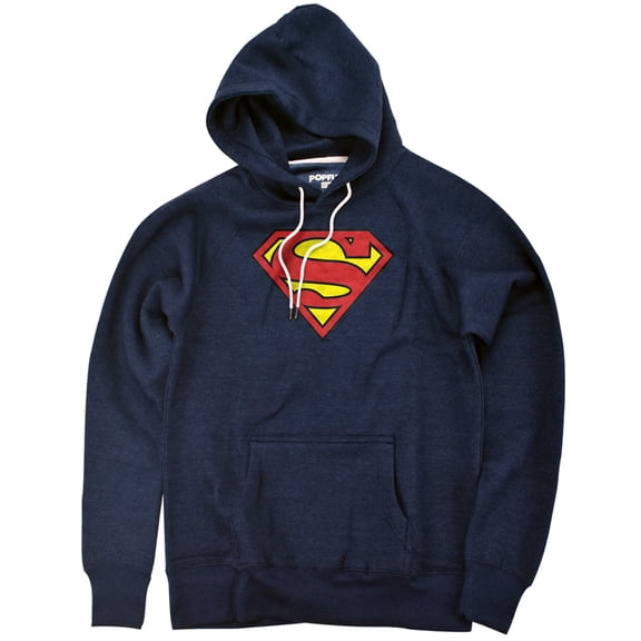 Superman Classic Logo Unisex Adult Slim Fit Pull-Over Heather Hoodie, Navy, Small