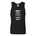 thumbnail image 1 of Adult Keep Calm And Swim Fast Funny Shark Lovers Sleeveless Tank Top Cotton T-Shirt, 1 of 1