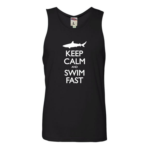 Adult Keep Calm And Swim Fast Funny Shark Lovers Sleeveless Tank Top Cotton T-Shirt