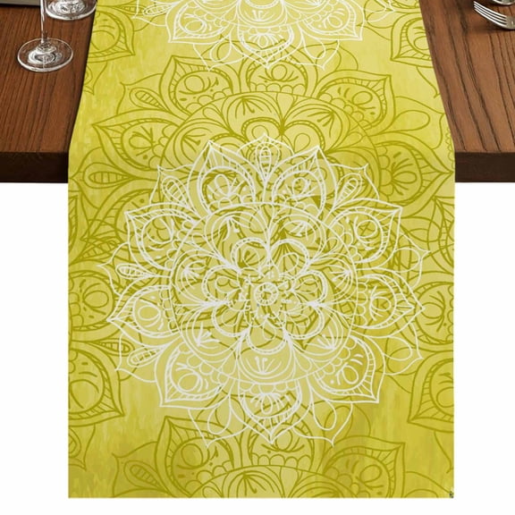 Table Runners 120 Inches Long Dress Scarves, Boho Flowers Farmhouse Coffee/Dining/Kitchen Table Runner for Living Room, Yellow Floral Vintage Bohemian Watercolor 13x120 Inch