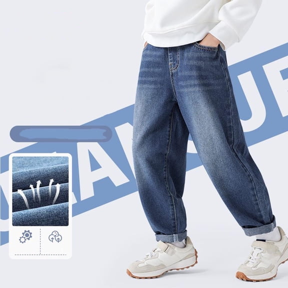 Kids Boys Jeans Durable Cotton Denim Relaxed Fit Straight Leg Pull-on Pants for Daily Play Outfits, 3T-15Y