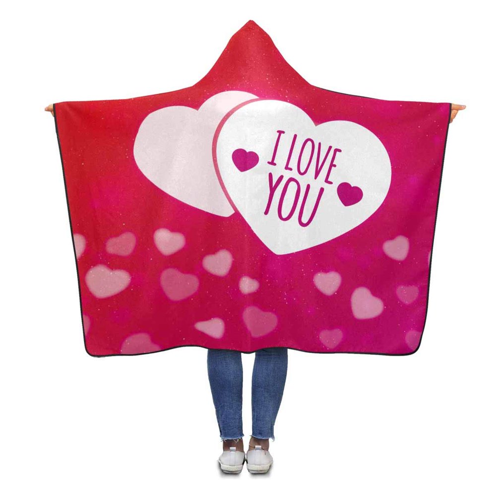 ASHLEIGH Happy Valentine's Day Love Hooded Blanket 56x80 inches Adults