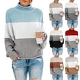 thumbnail image 2 of Suéter de otoño e invierno para mujer, suéter de cuello alto a juego de color de línea gruesa, 2 of 6