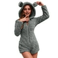 thumbnail image 2 of Womens Fleece Short Romper with Cute Bear Hood Front Zipper Soft Fuzzy Sherpa Onesies Pajamas for Women Teens (L, Gray), 2 of 7