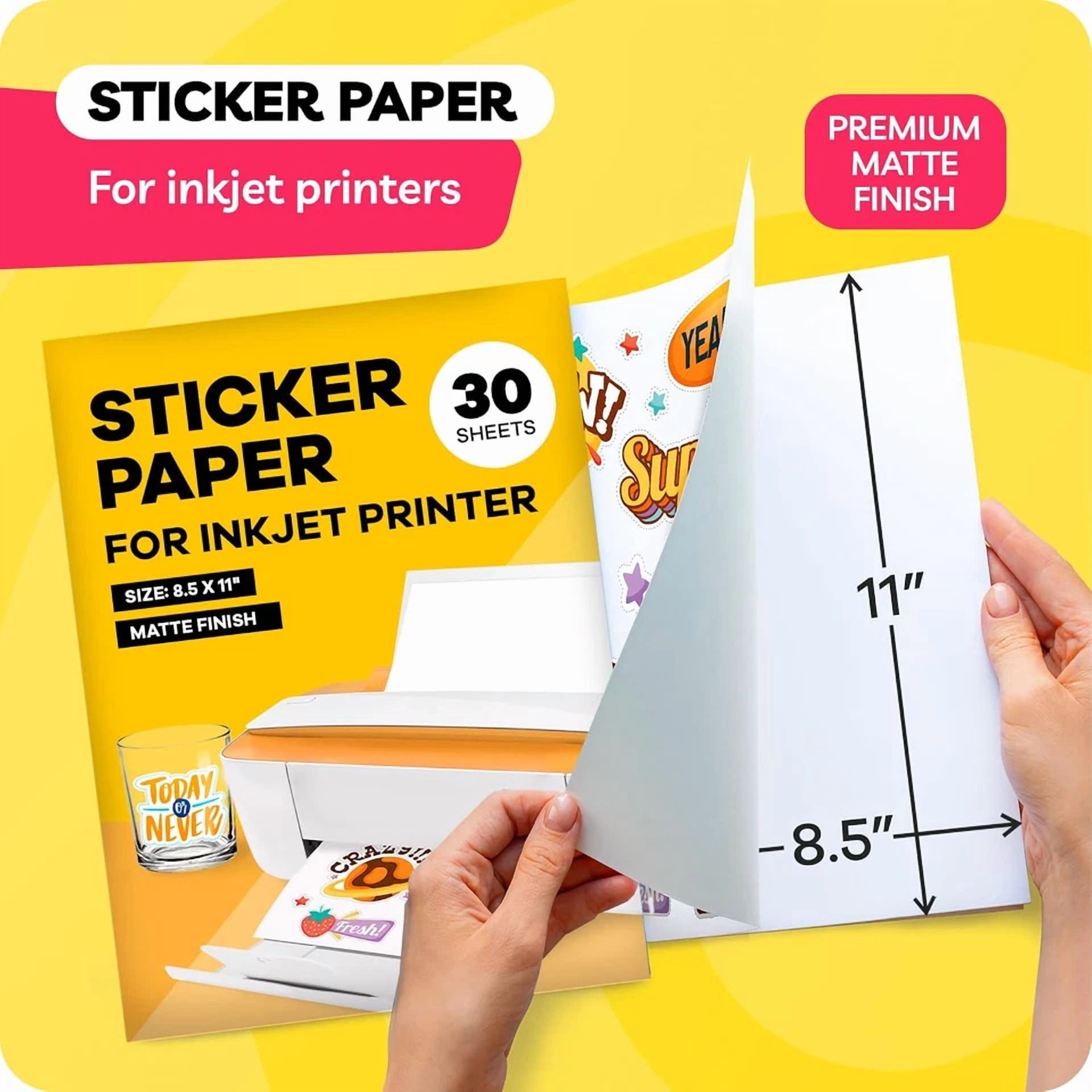 CRESTIN- Sticker Paper For Inkjet Printer - (30 Sheets), 8.5 X 11" Letter Size, Glossy Vi