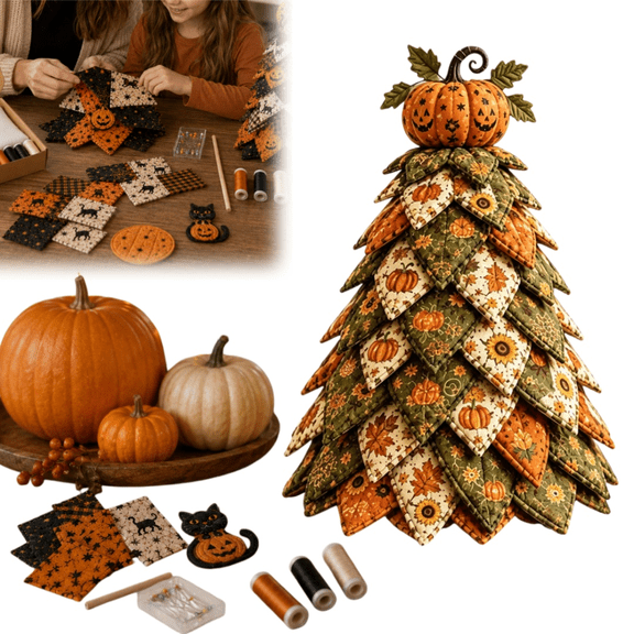 Halloween Quilted Fabric Tree Kit New 3D Patchwork Kit DIY Christmas Tree Quilt Kit Holiday Patchwork Sewing Craft Kit Desktop Decoration for Holiday(E)