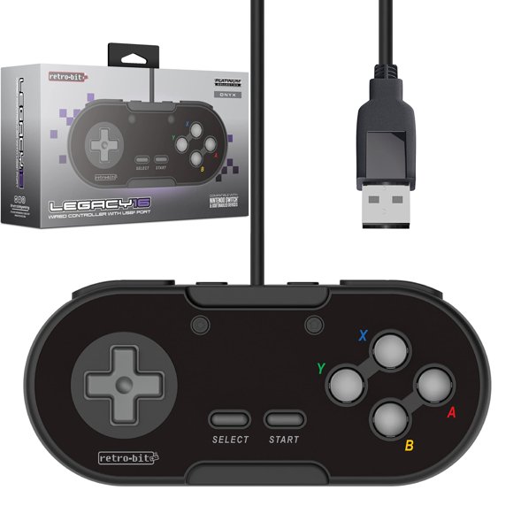 Retro-Bit Legacy 16 Manette USB Filaire - avec Boutons Home, SS & ZL/ZR - pour Switch, PC, MacOS, RetroPie, Raspberry Pi - Onyx