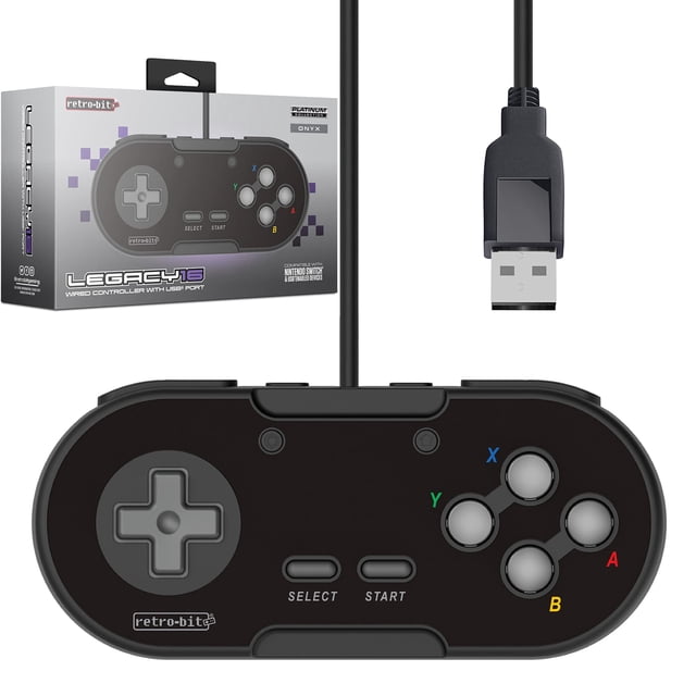 Retro-Bit Legacy 16 Manette USB Filaire - avec Boutons Home, SS & ZL/ZR - pour Switch, PC, MacOS, RetroPie, Raspberry Pi - Onyx
