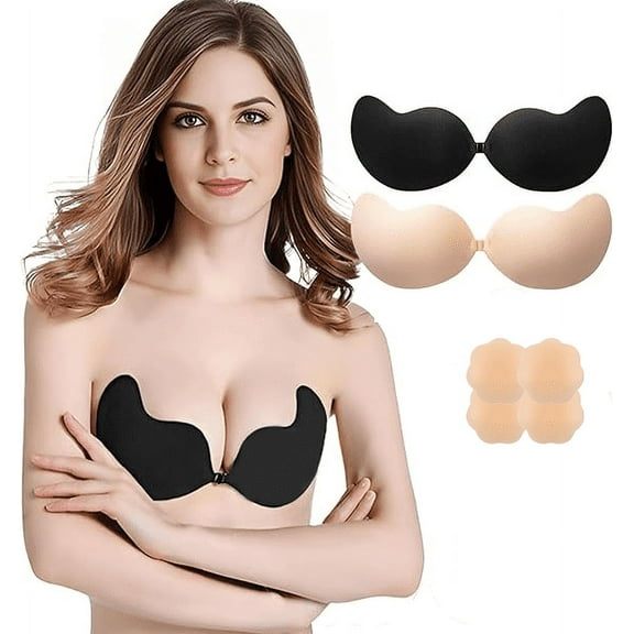Sticky Bra Backless Adhesive Strapless Invisible Push Up Stick on Bras for Women Dresses 2 Pair Reusable Nipple Cover