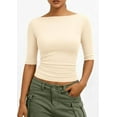thumbnail image 3 of PRETTYGARDEN Womens Summer Short Sleeve Tops Boat Neck Ribbed Knit Slim Fit T Shirt Casual Basic Top Spring Clothes, 3 of 10