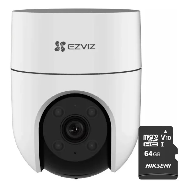 Kit Cronos Camara Ezviz PTZ H8c-plus-64 Pt Wifi 2Mp 360° Con Detección Humana Y Seguimiento Inteligente Ideal Para Uso Exterior Colores En Oscuridad Micro Sd De 64gb Audio De Bidireccional Cs-h8c