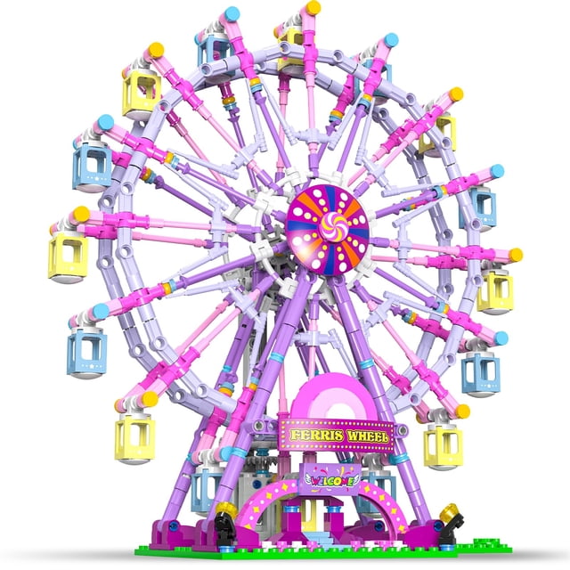 Juego de bloques de construcción HuiNiu Ferris Wheel con guirnalda de luces, 813 unidades