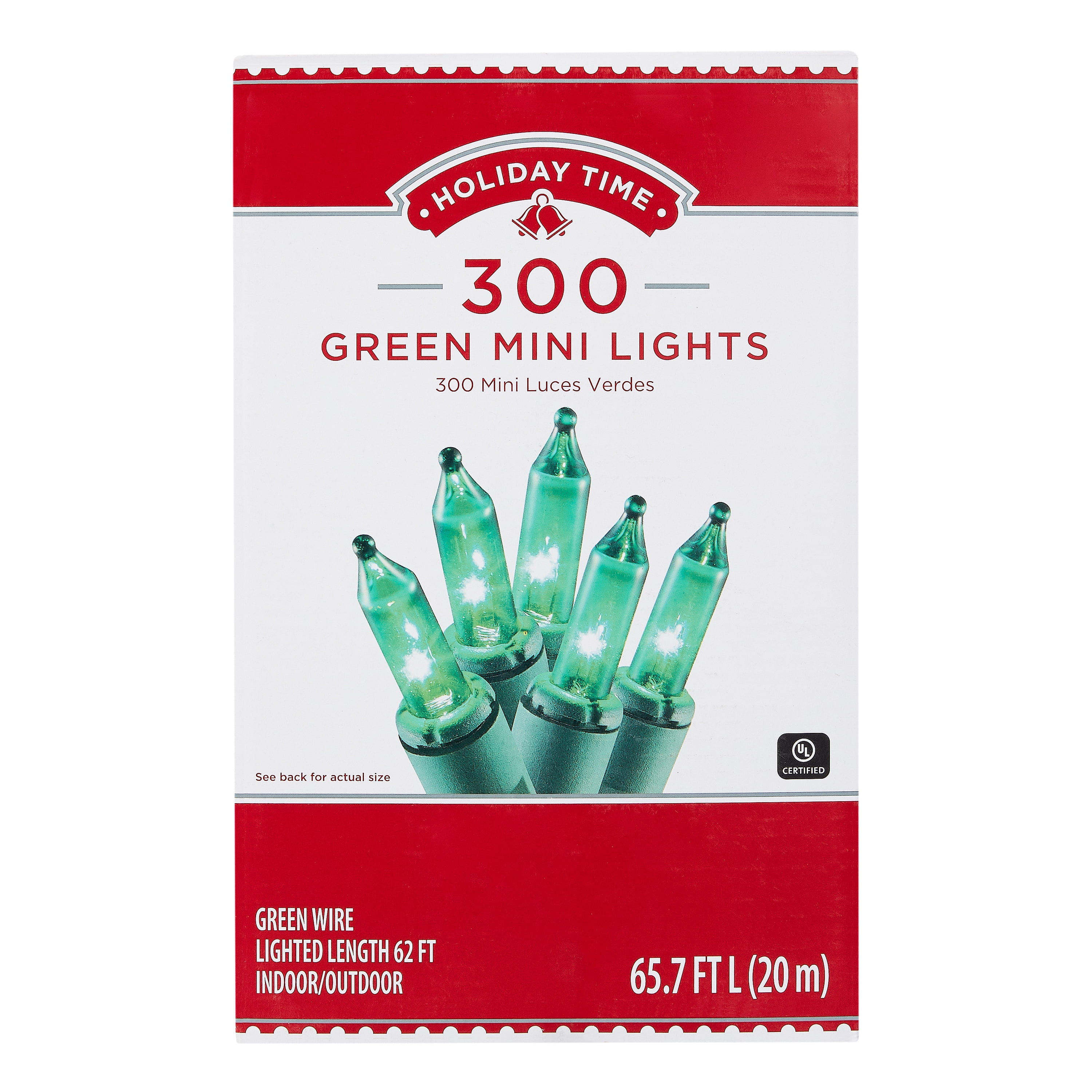 Holiday Time 300PK Green Mini Lights Green  Wire  65.7 FT Indoor Outdoor UL List 