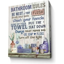 Bathroom Decor Canvas Wall Art Rustic Bathroom Rules Sign Picture Purple Bathroom Wall Decor Painting Framed Modern Artwork for Bathroom Toilet LaundryRoom Decor 12x16 inch
