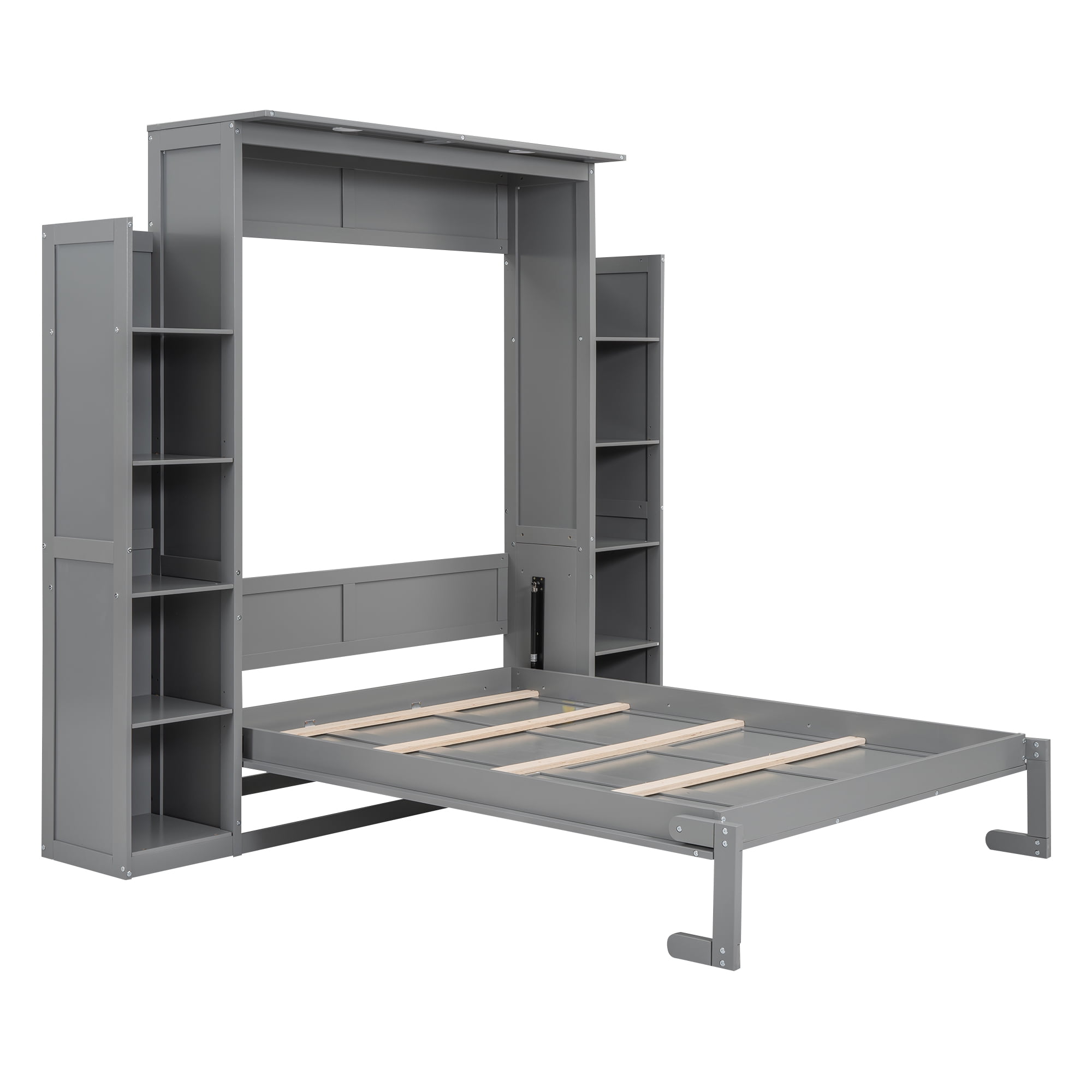 Noble House Full Size Murphy Bed Wall Bed with Shelves and LED Lights,Gray