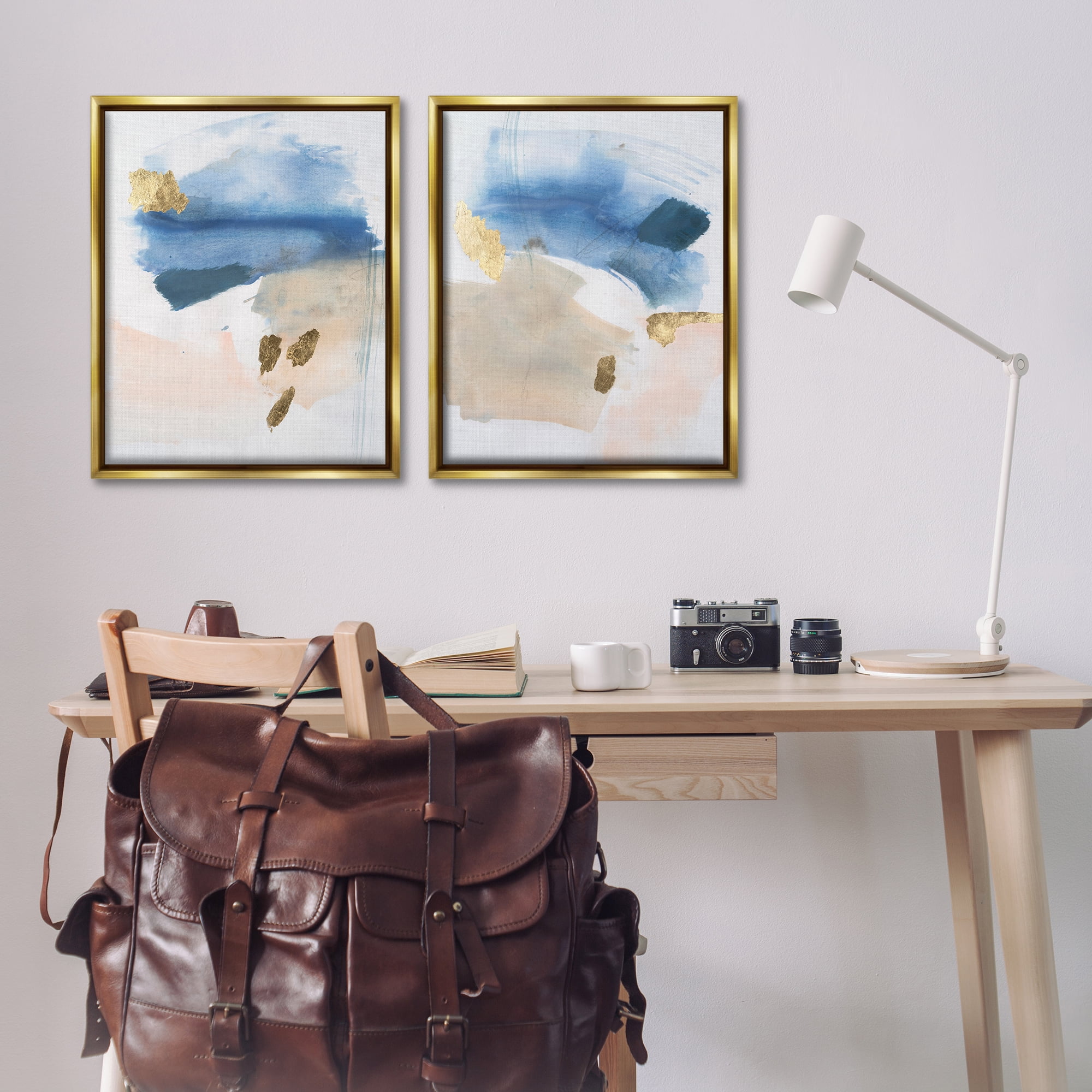 Stupell Industries Beach Themed Abstraction Abstract Painting Gold Floater Framed Canvas Art Print Wall Art, 31 x 25, Set of 2