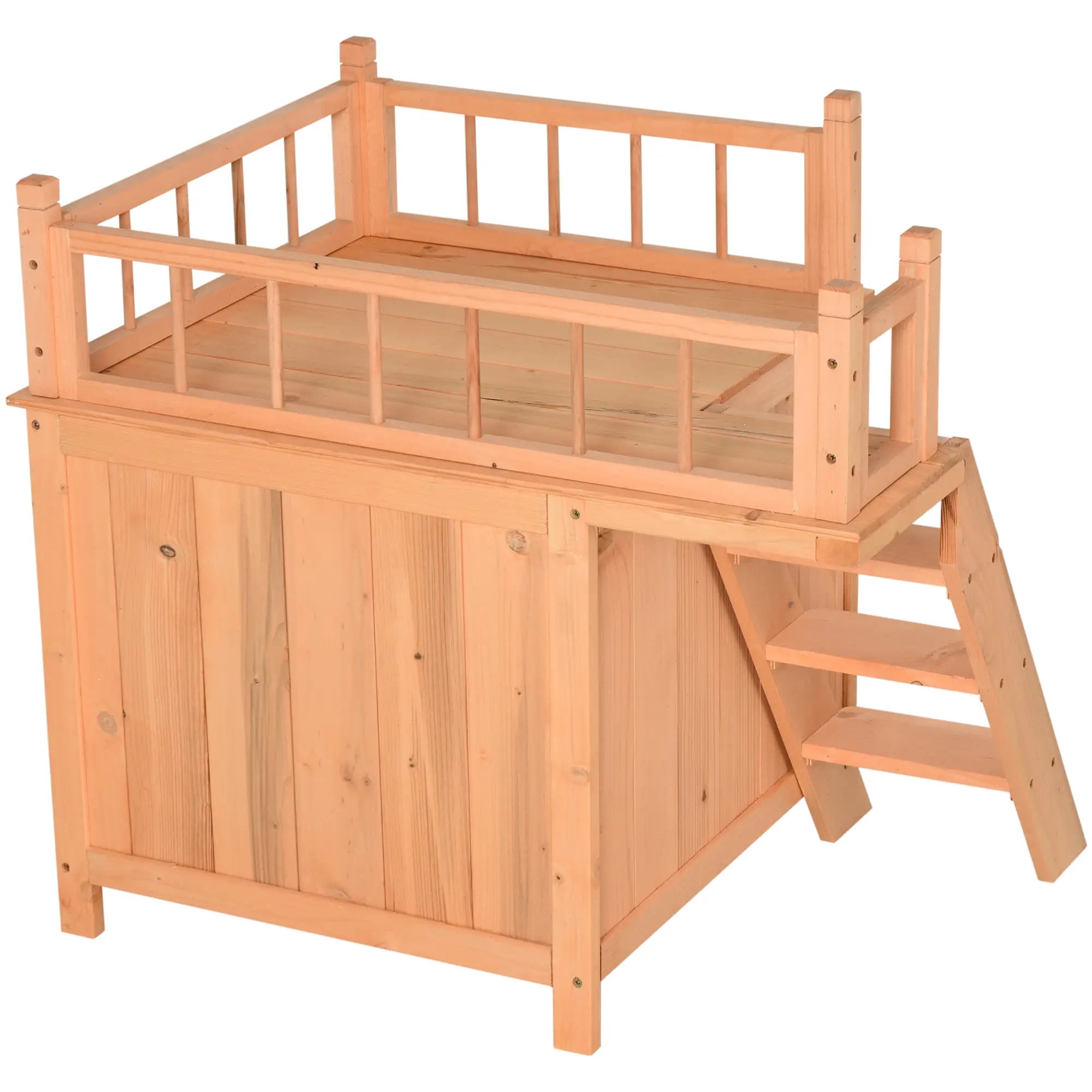 Pefilos 28" Outdoor Cat House with Lockable Wire Door, Stairs, Outside 2-Story Feral Cat Shelter, Indoor Kitty Condo, Orange