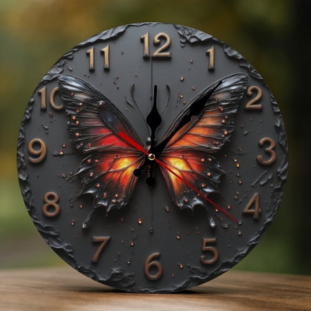 Wall Clock Decorative - Vintage Dark Butterfly Print 2D Vintage Wall Clocks Battery Operated Silent Non-Ticking for Bedroom, Living Room, Kitchen, Office, Classroom, 10 Inch