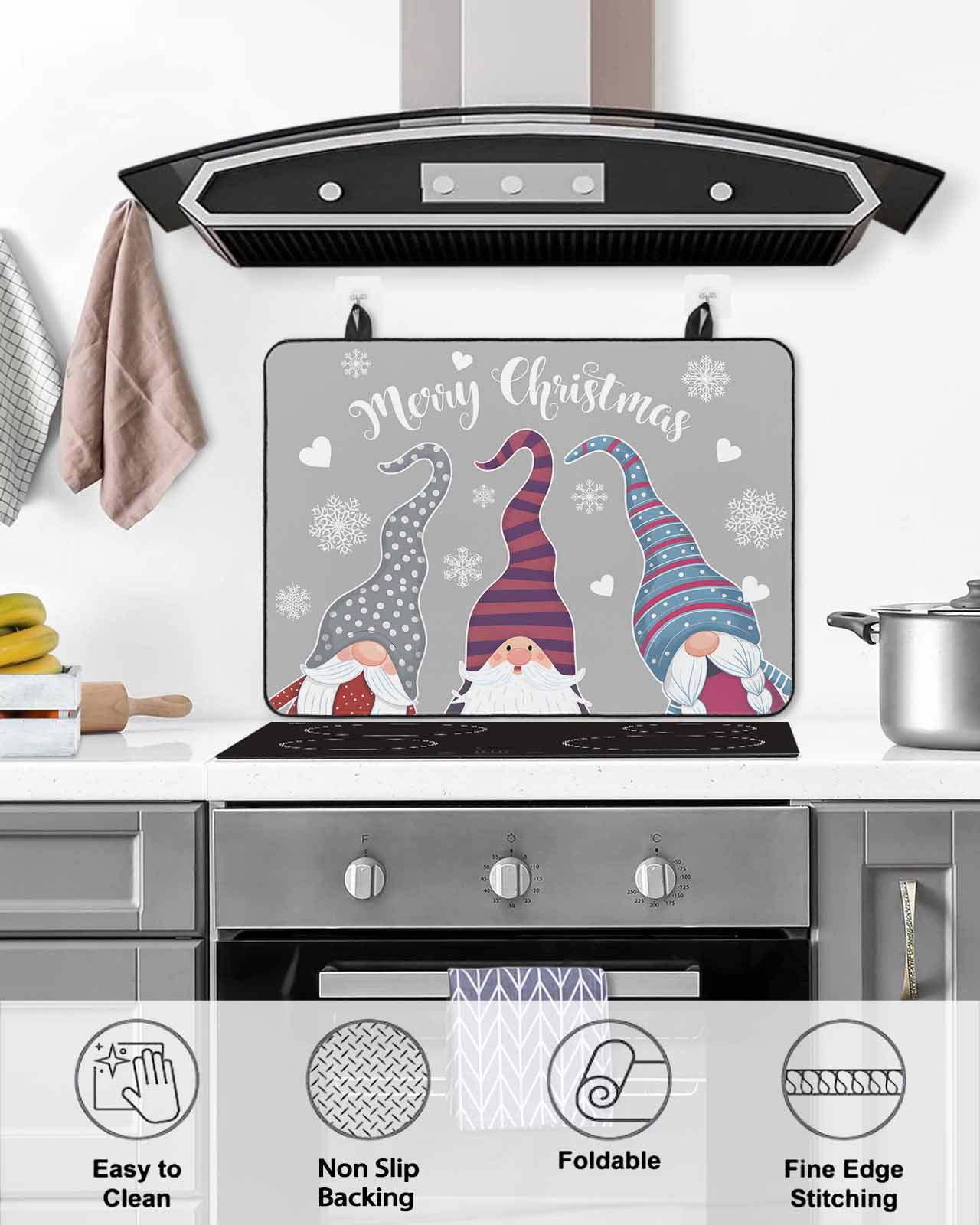 Large Induction Cooktop Protector Mat Christmas Grey Stove Top Covers for Electric Stove, Cute Gnomes Xmas Winter Snowflakes Decorative Stove Burner Cover Mats, Glass Top Stove Cover
