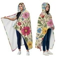 thumbnail image 2 of Wearable Blanket,Pioneer Flower Floral Print Pattern Hooded Wearable Flannel Blanket for Adults & Teens with Buckle,Winter Poncho Shawl Wrap Cape,50"x60", 2 of 5