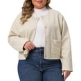 thumbnail image 2 of DARING DIVA Plus Size Cropped Jacket Long Sleeve Casual Shacket Coat 1X Apricot, 2 of 5