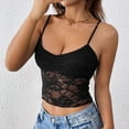 thumbnail image 2 of JGGSPWM Women's Summer Sheer Lace Crop Tank Top Loose Scoop Neck Spaghetti Strap Tee Shirts Black M, 2 of 8