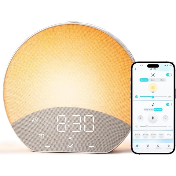 WYSHOP Dual Alarm Sunrise Alarm Clock with Sound Machine, APP Control