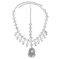 Vintage Headband for Women Adjustable Head Chain Cubic Zirconia Forehead Jewelry Jhumka Tassels Bridal Wedding Accessories Indian Festival Headpiece for Prom Special Occasions (Clear, Silver)