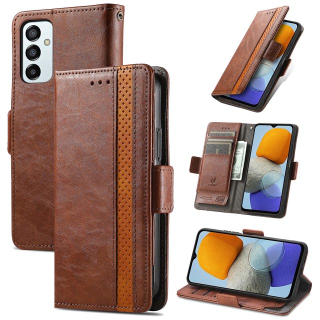 Case for Samsung Galaxy M23 Cover Leather Wallet Folio Case Book Design Flip Magnetic Closure - Brown