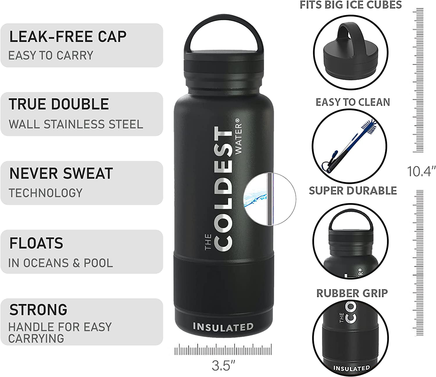 ABOTOCUP 32oz Insulated Water Bottle with No Sweat, Large Sport Water  Bottles Keep Cold 12h & Hot 24h, Water Bottle BPA Free Double Wall  Leak-proof