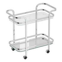 Pemberly Row Contemporary Metal and Glass 2tier Bar Cart Chrome