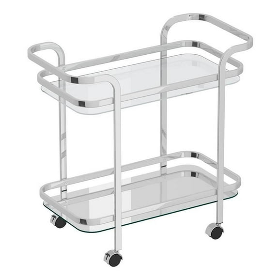 Pemberly Row Contemporary Metal and Glass 2tier Bar Cart Chrome