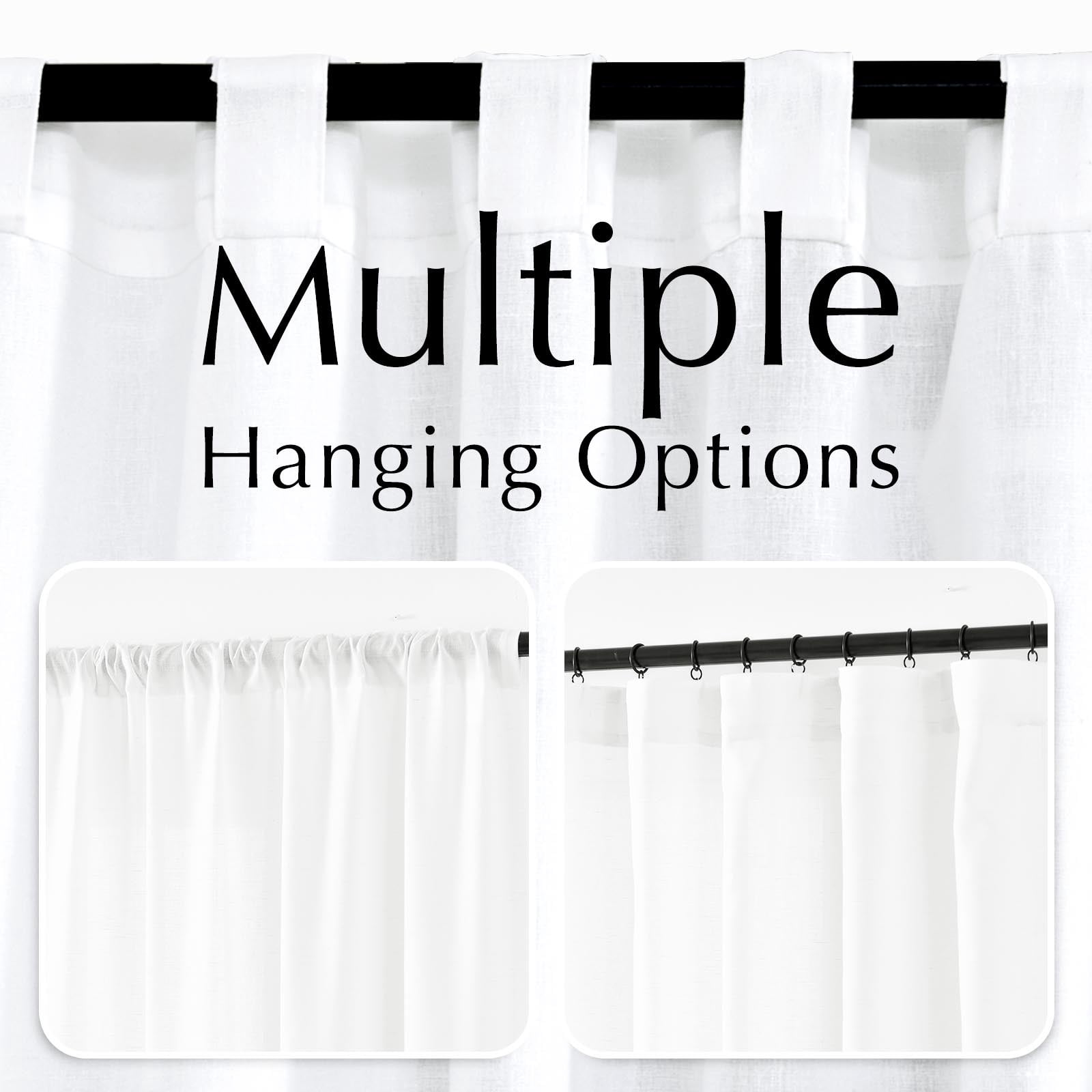 Curtainking White Curtains for Living Room Back Tab Window Drapes Rod Pocket Farmhouse Linen Curtains Bedroom Light Filtering Curtains 63 Inches 2 Panels