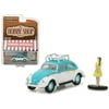 "Classic Volkswagen Beetle White and Blue with Roof Rack and Woman in Dress ""The Hobby Shop"" Series 1 1/64 Diecast Model Car by Greenlight"