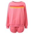 thumbnail image 5 of Women's 2 Piece Shorts Sets Fashion Rainbow Stripe Print Long Sleeve Sweatshirts Fall Winter Comfy Casual Loose Vacation Suits, 5 of 6