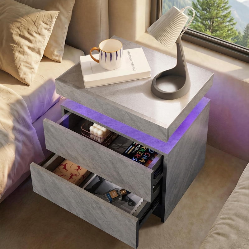 Howcool LED Nightstand, 2 Drawer Bedside Side Table with LED Lights for Bedroom Living Room